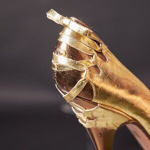 1980s Gold Glam Rock Stiletto Bondage Heels Shoes